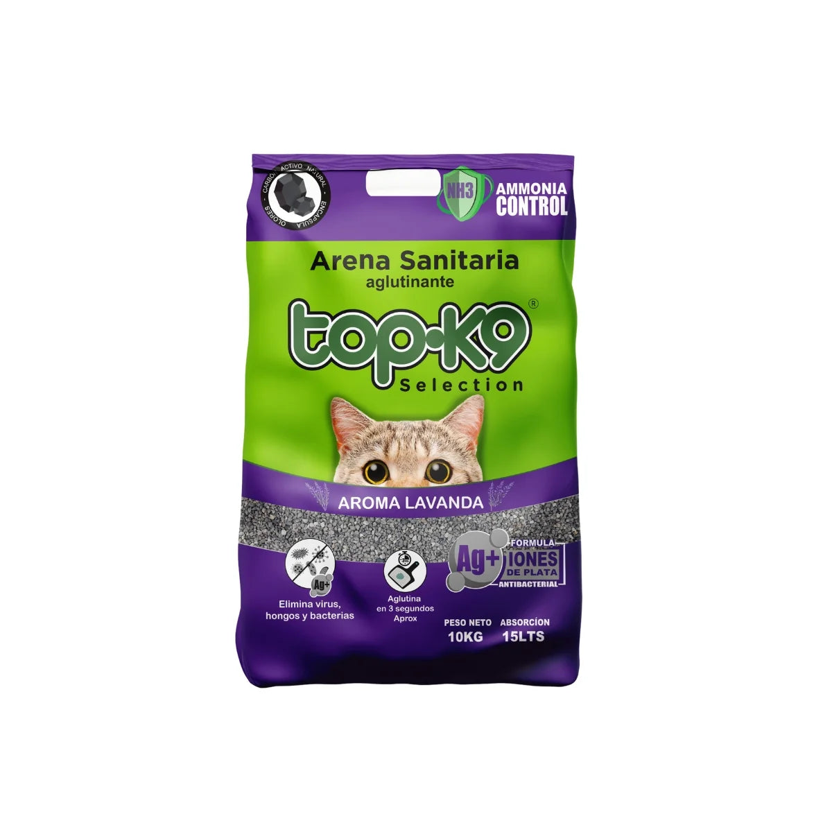 TopK9 Arena Aglutinante Iones Lavanda 10KG (Producto con detalle)
