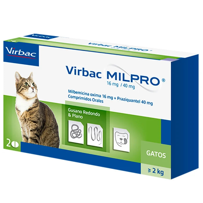 VIRBAC MILPRO 16/40 MG GATOS +2KG X 2 COMP - imagen 1