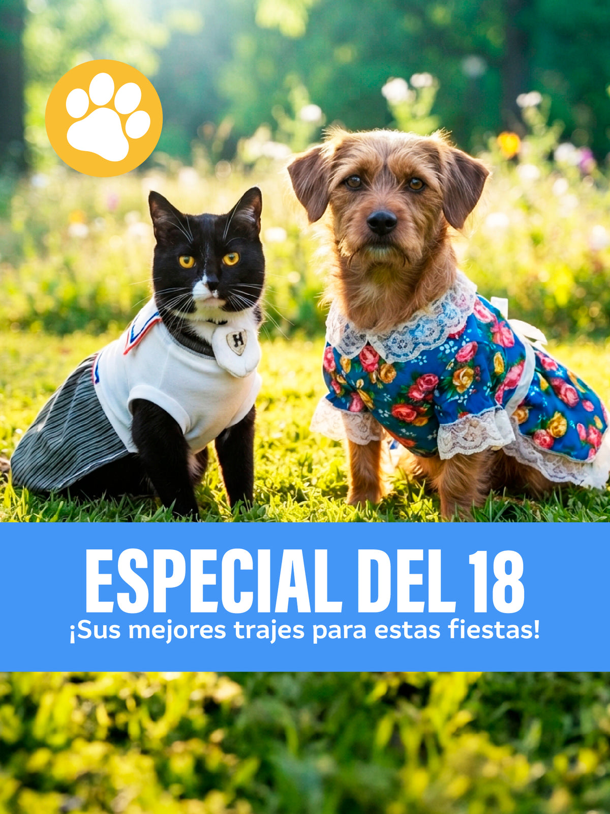 Trajes de huaso y china para mascotas típicos chilenos solo en PetHome, despacho a todo Chile y venta directa en nuestra tienda de comuna La Granja, Región Metropolitana.