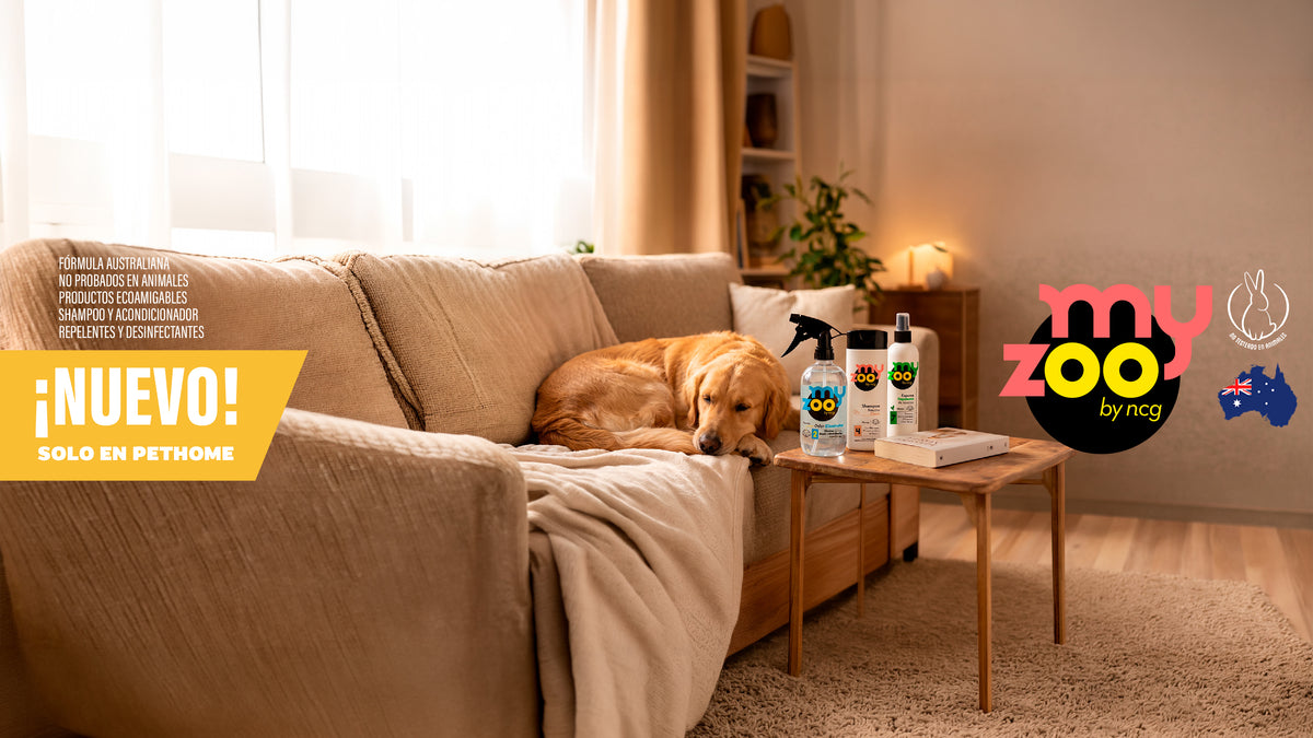 ¡Nueva linea de productos MyZoo! Shampoo, Acondicionador, Repelente y Desinfectante seguro para mascota, no testeado en animales y ecoamigable solo en PetHome, despacho a todo Chile.
