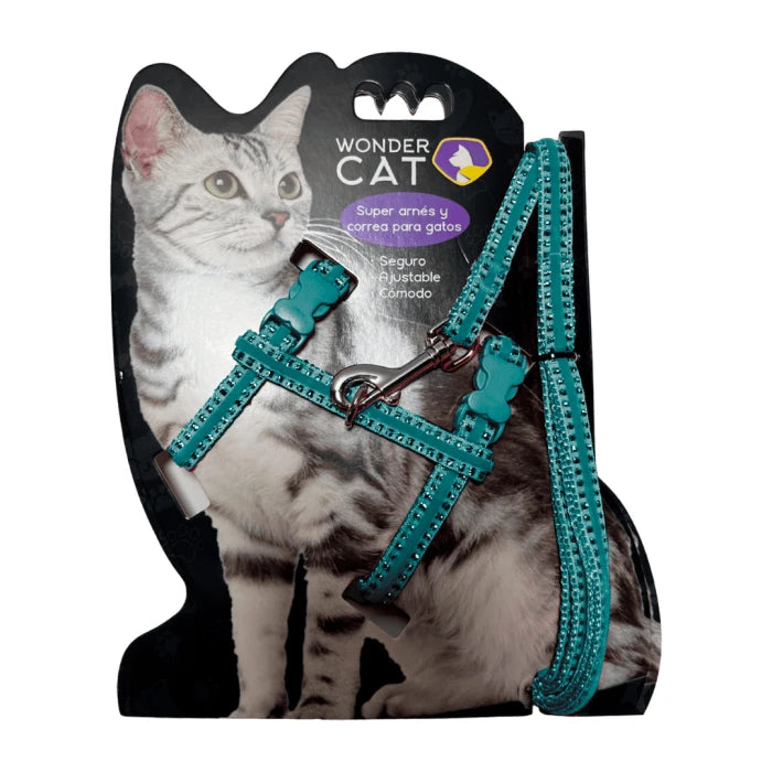 Correa + Arnés Wonder Cat para gatos colores brillantes Celeste - imagen 1