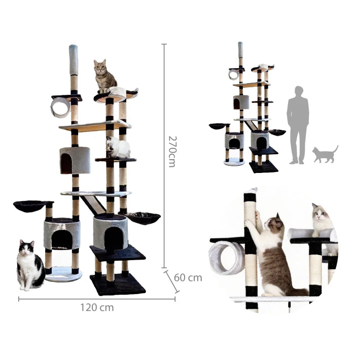 Rascador de Torre Con Triple Casa y Diversas Plataformas 2.70 mts para gatos - imagen 1