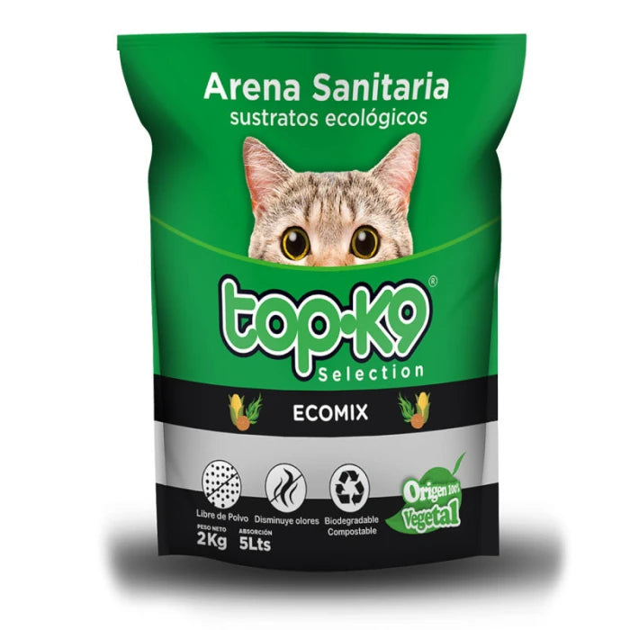 Gravilla sanitaria vegetal biodegradable para gatos TopK9 ecomix 2 kg - imagen 1