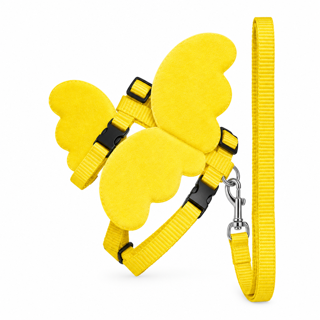 Arnés con alas amarillo y correa