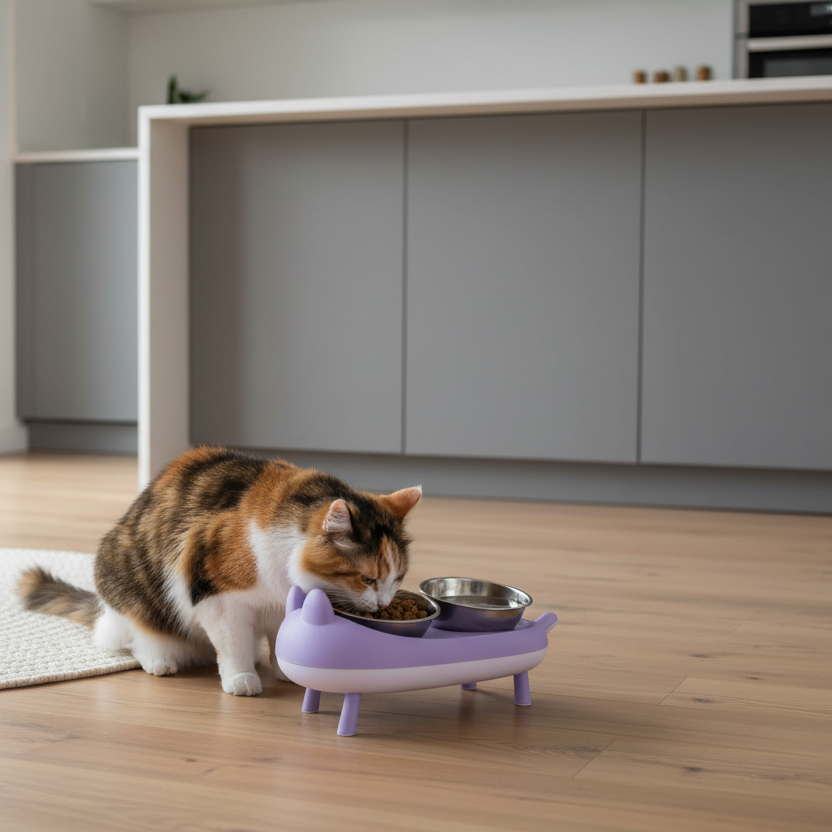 Comedero forma de gato doble patas retractil 60ml