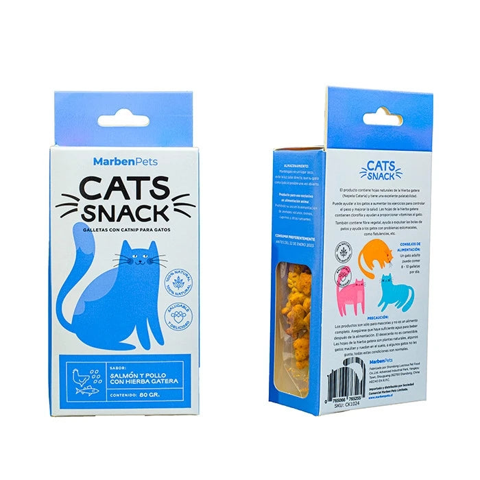 Cats Snack Galletas con Hierba Gatera Sabor Salmón y Pollo 80G - imagen 1