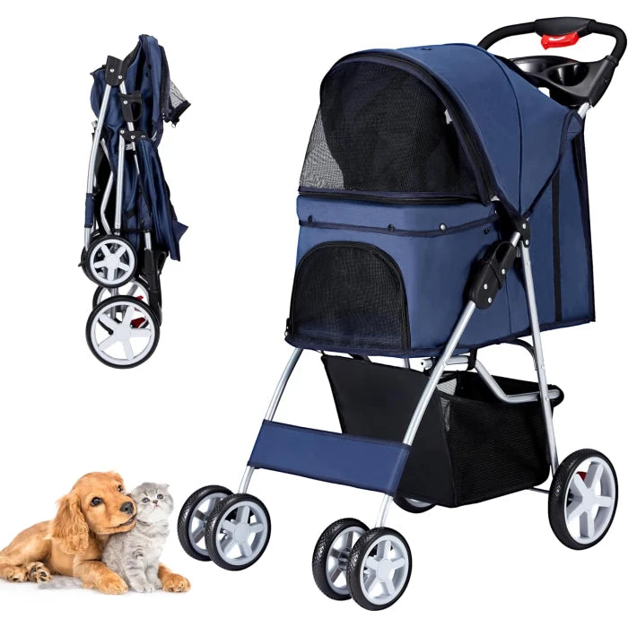 Coche para Mascotas 4 Ruedas Azul Oscuro - imagen 1