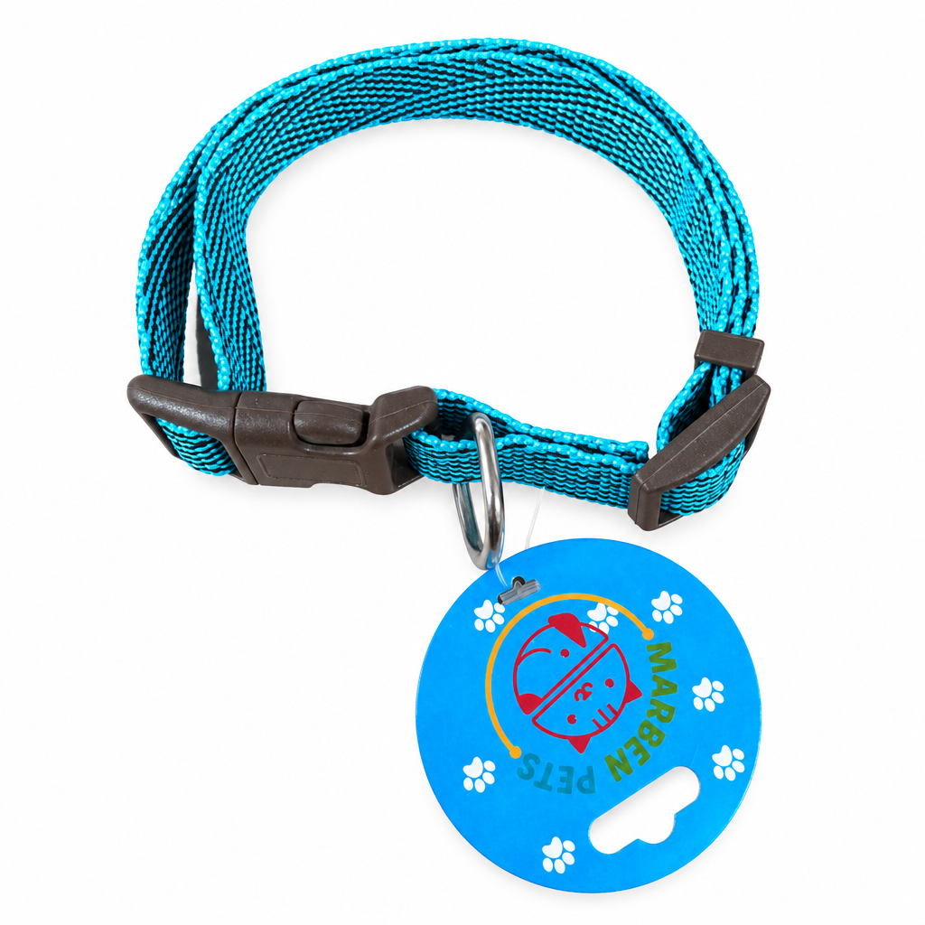 Collar calipso con etiqueta sobre fondo blanco