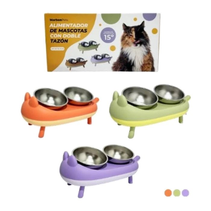 Comedero forma de gato doble patas retractil 60ml - Pethome