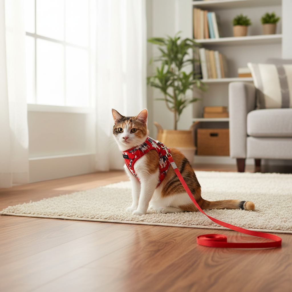 Arnés para Gatos con Correa Rojo