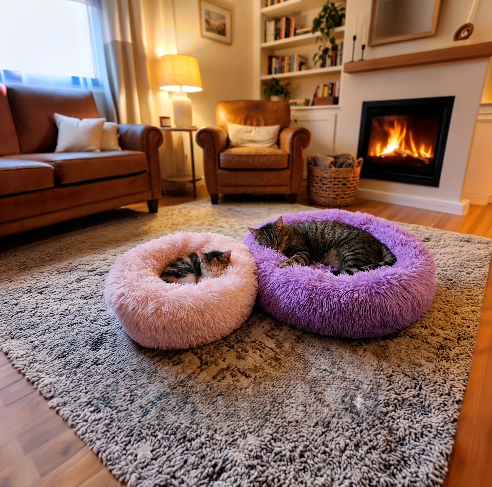 Cama Antiestrés de felpa para perros y gatos - Violeta