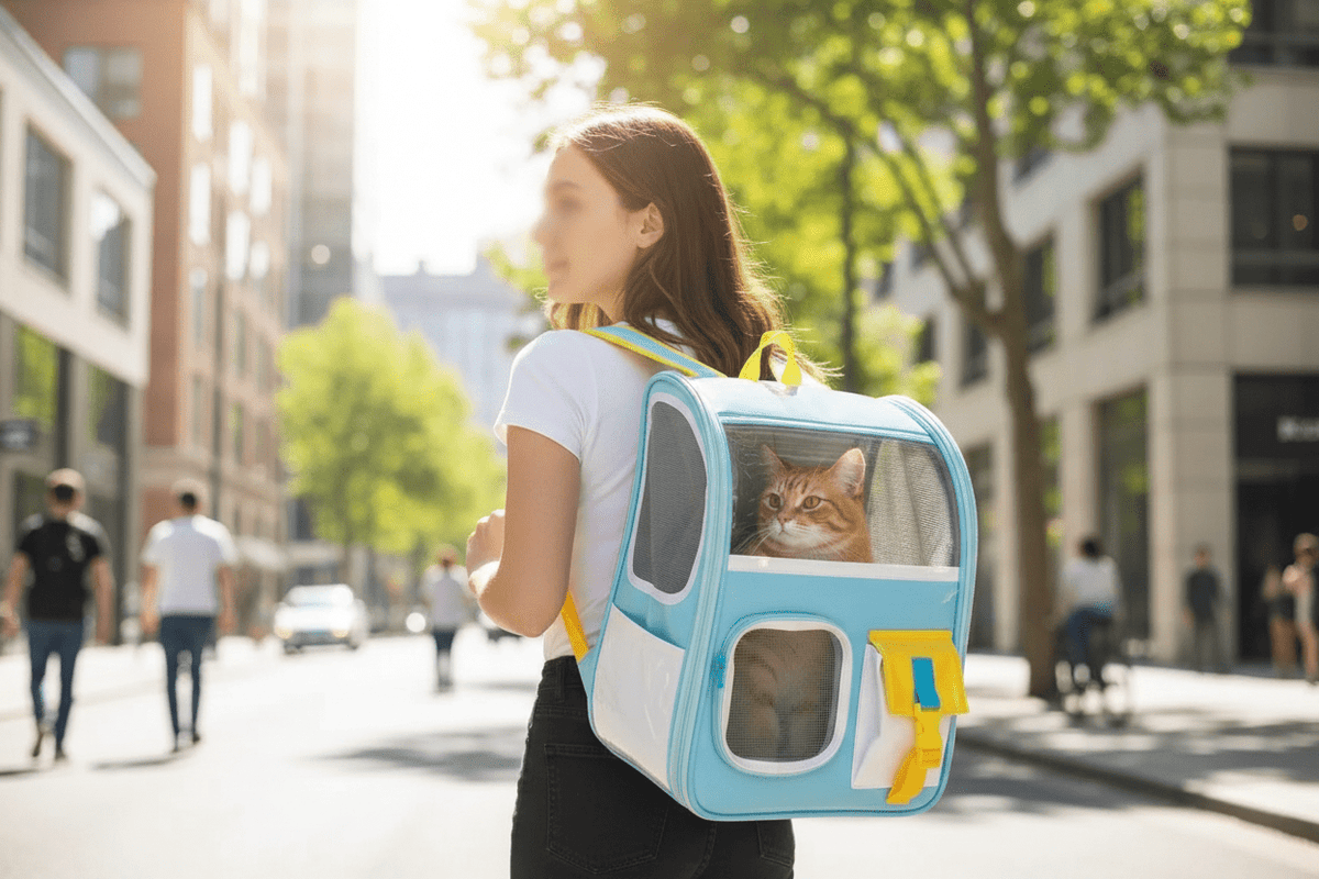 MOCHILA DE TRANSPORTE PARA GATOS AZUL - Pethome