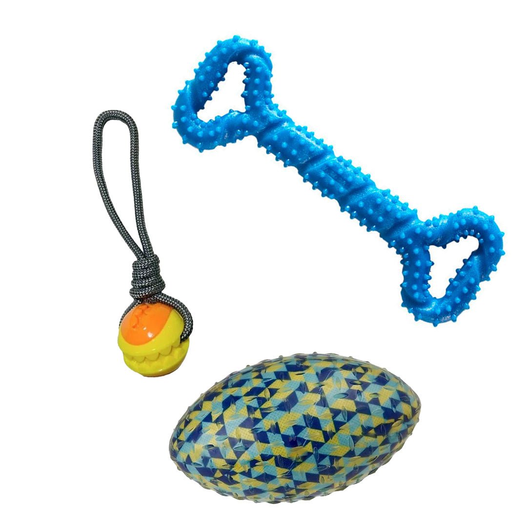 Pack Juguetes Perros - Pelotas + Hueso Resistente Plastico - Pethome