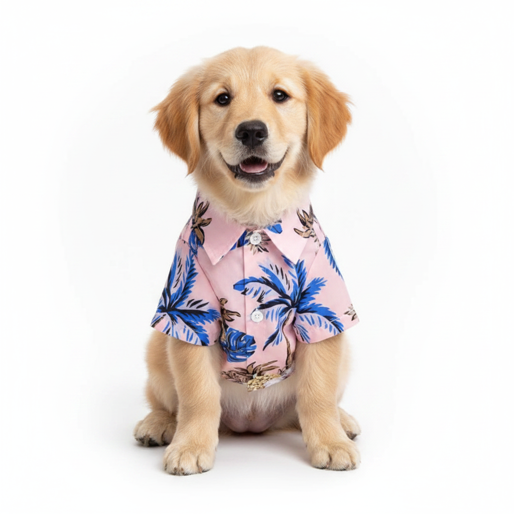 Perro con camisa guayabera rosada