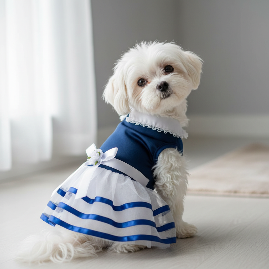 Perro con vestido princesa azul