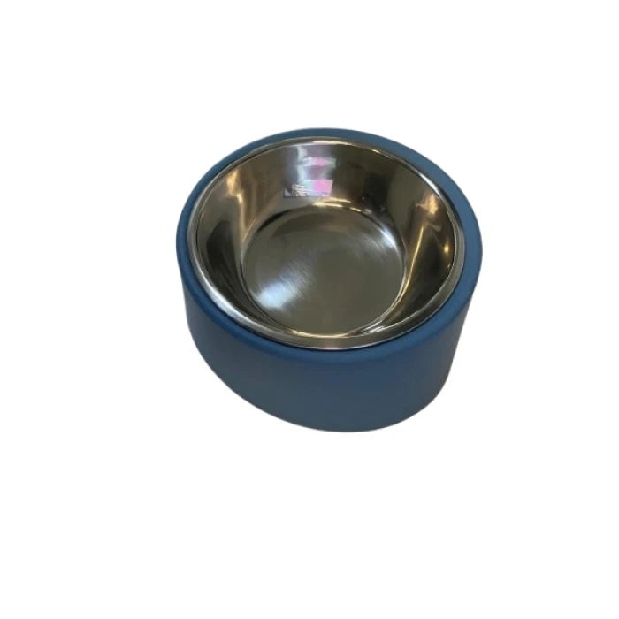 PLATO DE ACERO INOXIDABLE CON DISENO INCLINADO AZUL - imagen 1