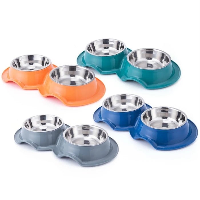 Plato doble de acero inoxidable anti hormigas colores - Pethome