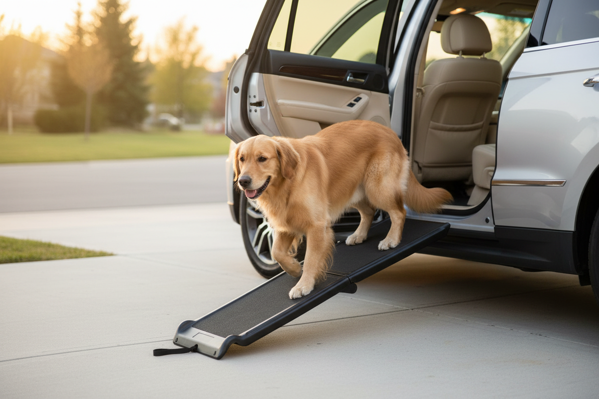 Rampa plegable negra para mascotas