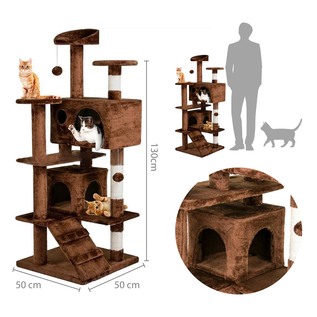 Rascador Torre Con Nido Doble para gatos 130cm - Cafe