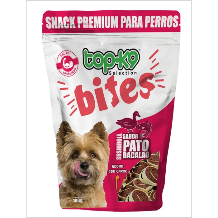 SNACK TOPK9 BITE CUBITOS SUSHI ROLL PATO / BACALAO 100 GRS - imagen 1