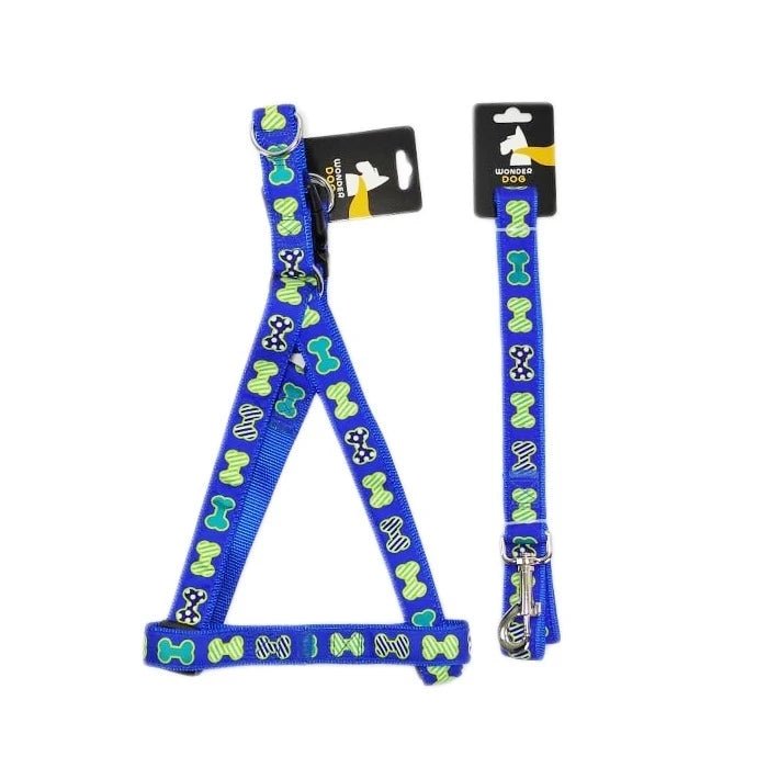 TRAILLA + ARNES DISEÑOS HUESOS 2.5 CM AZUL - Pethome