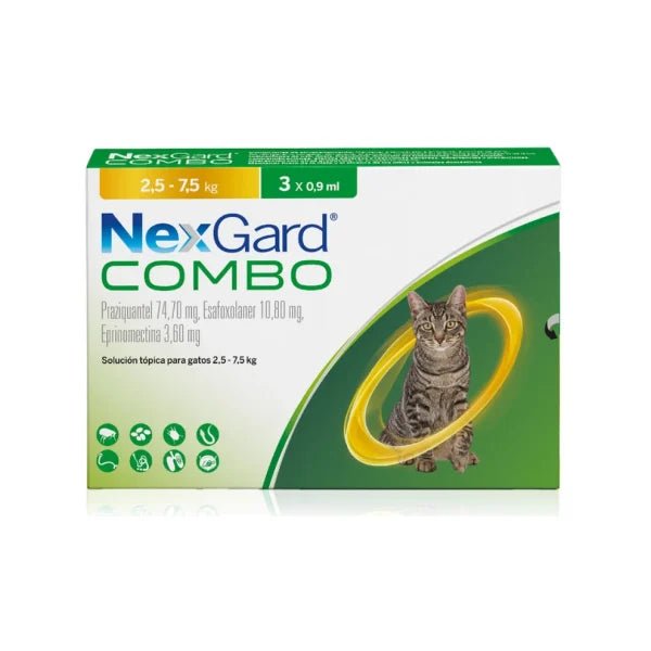v-nexgard combo pipeta gato 2.5-7.5 kg 0.9 Ml x 3 unid - Pethome