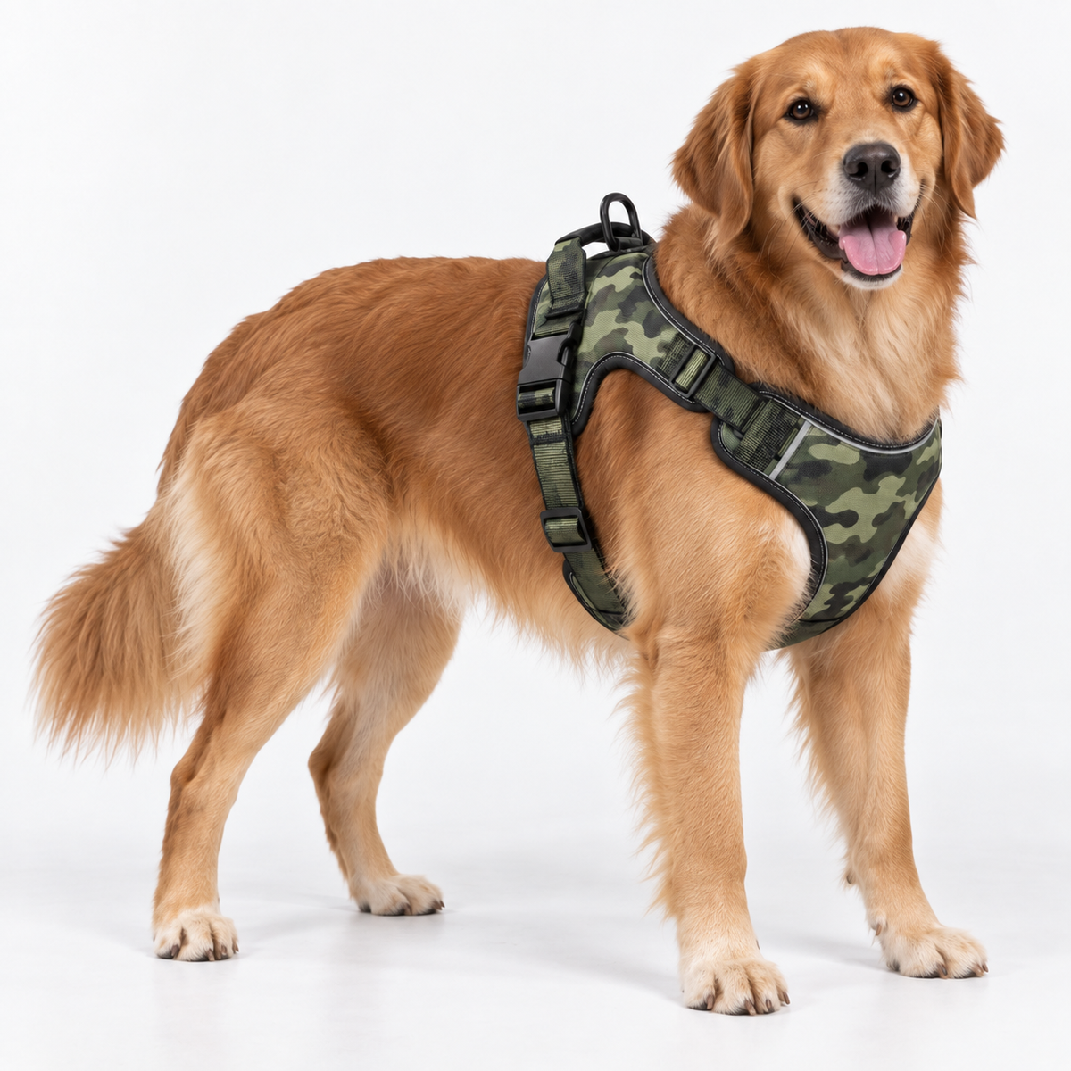 Arnés Wonder Dog Pro Camuflaje Verde en perro grande, referencia para tallas XL y XXL
