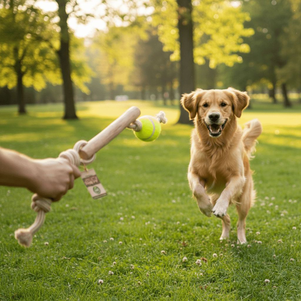 Woody Juguete Palo de madera de café arábica con pelota de tenis - Pethome