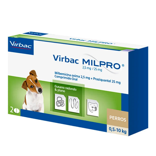 VIRBAC MILPRO 2.5/25 MG PERRO 0.5-10KG X 2 COMP