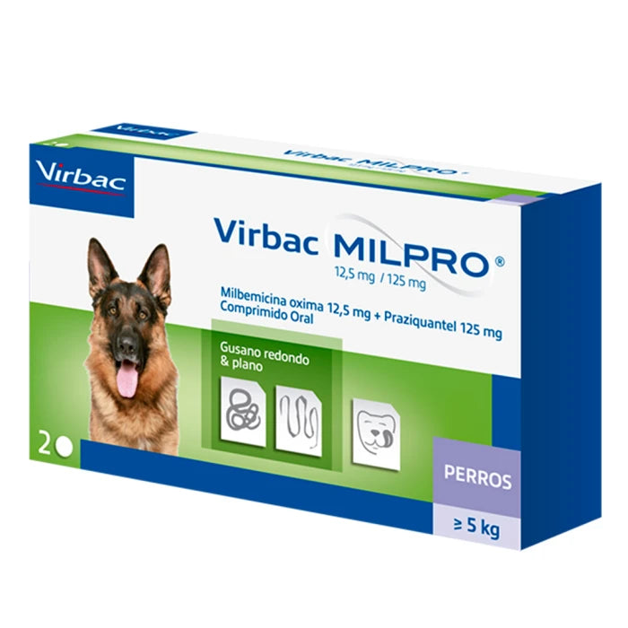 Antiparasitario interno Virbac milpro 12.5/125Mg para perro + 5Kg x 2 Comprimidos