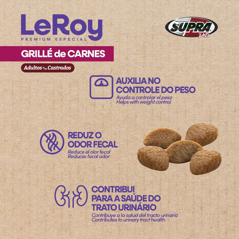 Leroy Grillé de Carnes para Gatos Adultos Castrados 10,1 kg