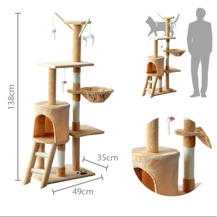 Rascador de Torre con Hamaca y Nido para Gato Beige - imagen 1