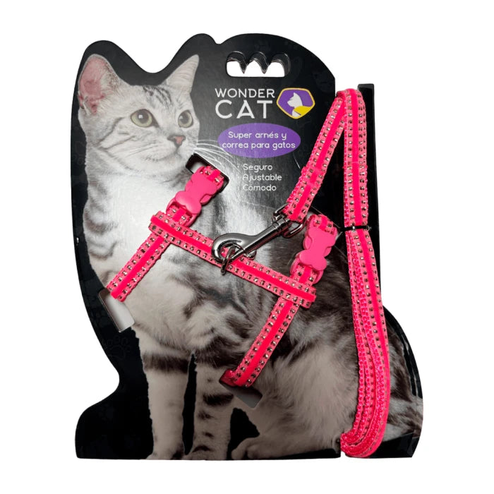 Correa + Arnés Wonder Cat para gatos colores brillantes Rosado - imagen 1