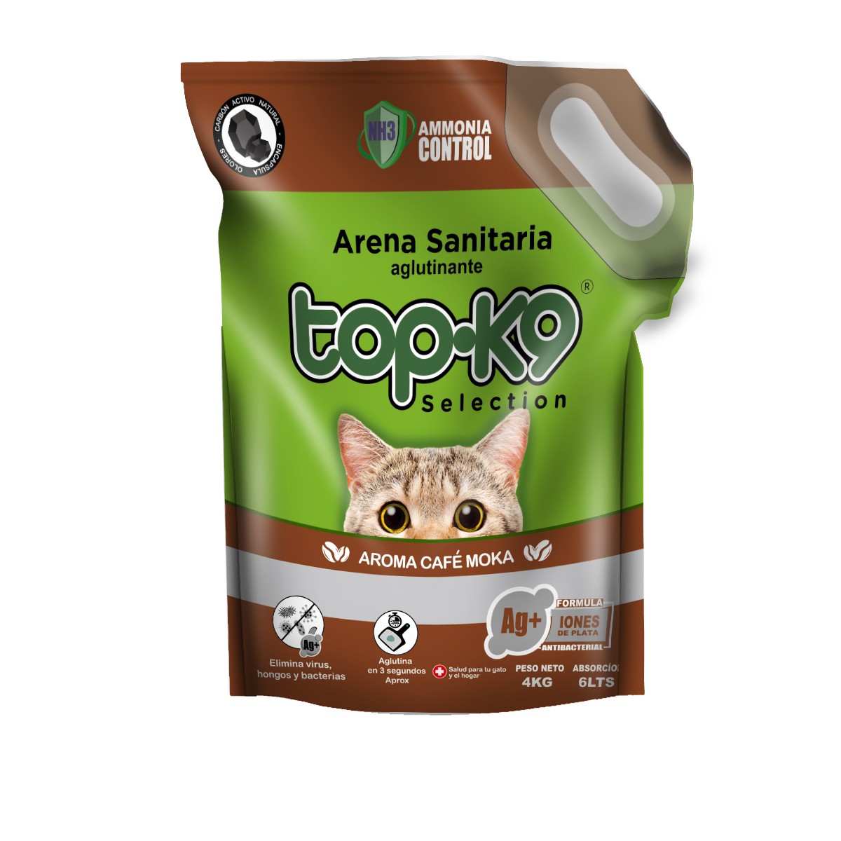 Topk9 Arena Sanitaria Aglutinante con iones de plata aroma Café Moka