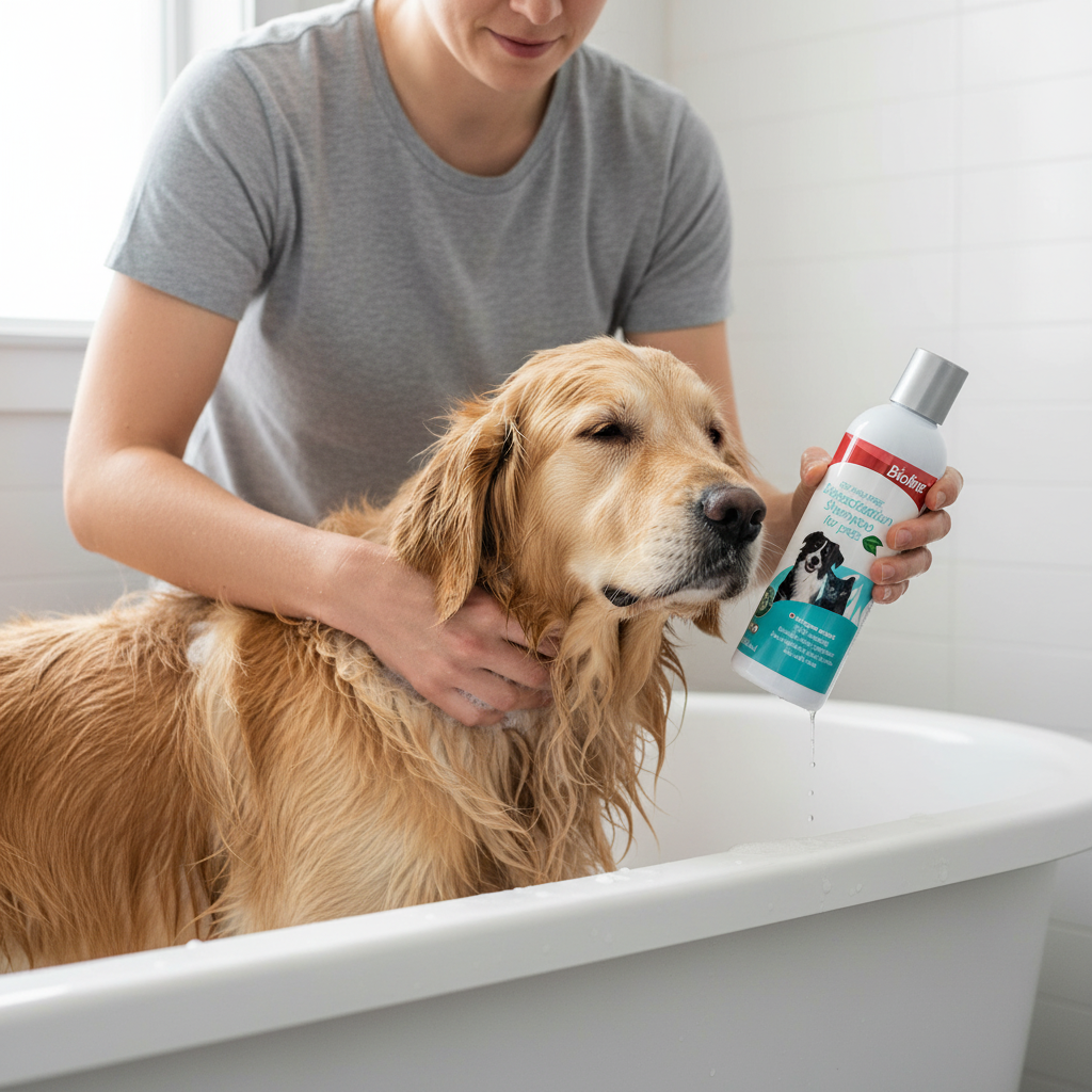 Shampoo Bioline Desifectante y Anti Caspa para mascotas 207ML