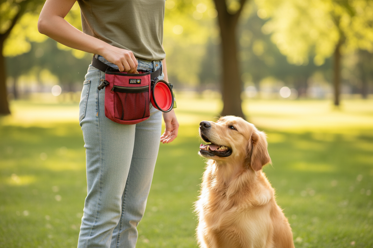 Bolso bocadillos en uso paseo con perro