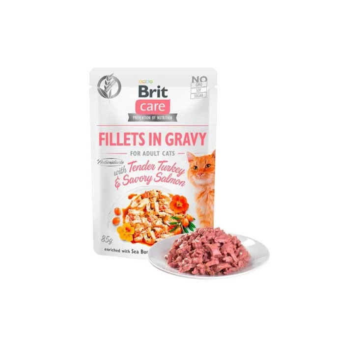 Brit Care Cat Pouch Fillets in Gravy Adult Turkey & Salmon 85 Gr