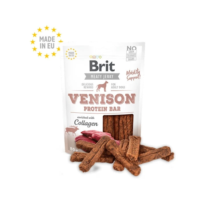 BRIT JERKY SNACK VENISON PROTEIN BAR FOR DOGS 80G - imagen 1