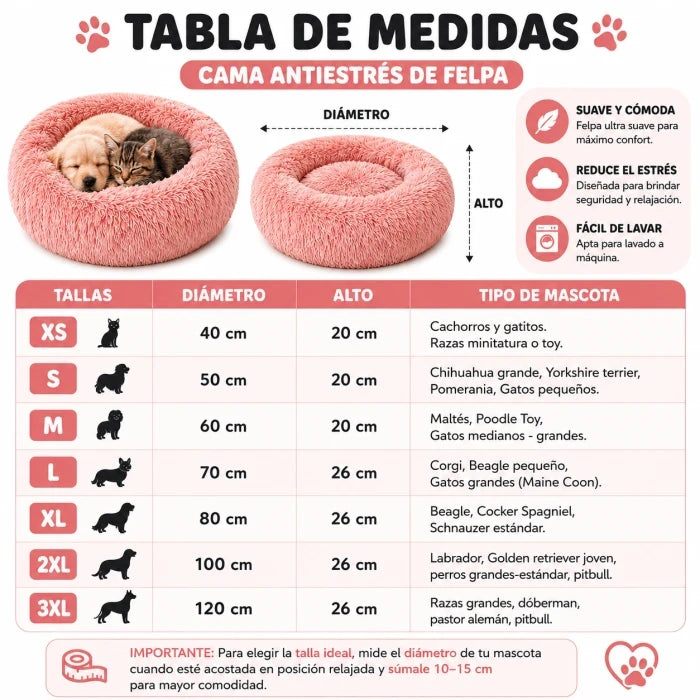 Cama Antiestrés de felpa para perros y gatos - Violeta