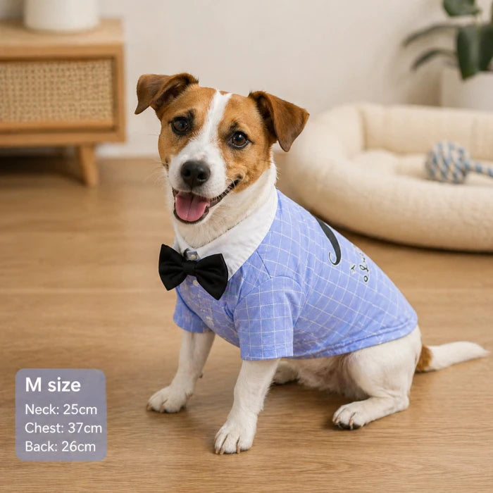 Camisa con líneas blancas y corbatín varonil para perros y gatos - L