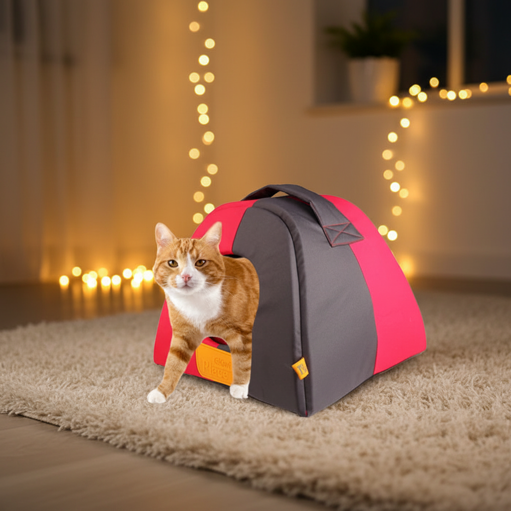 Casa iglú con gatito asomándose