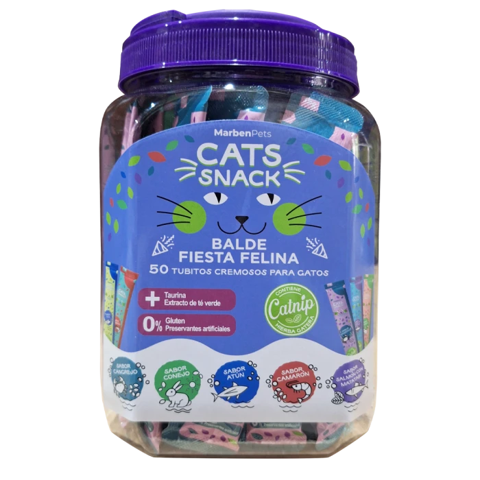 Cats snack cremoso Balde fiesta felina con hierba gatera - 50 Unidades - imagen 1