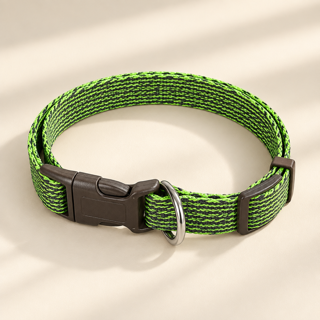 Collar verde de líneas en fotografía editorial