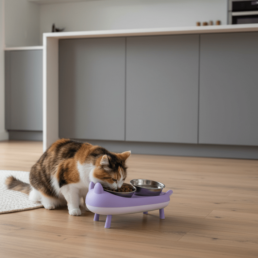 Comedero forma de gato doble patas retractil 60ml - Pethome