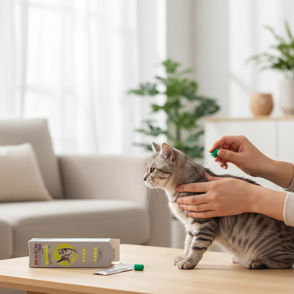 Gato con aplicación de pipeta Bravecto