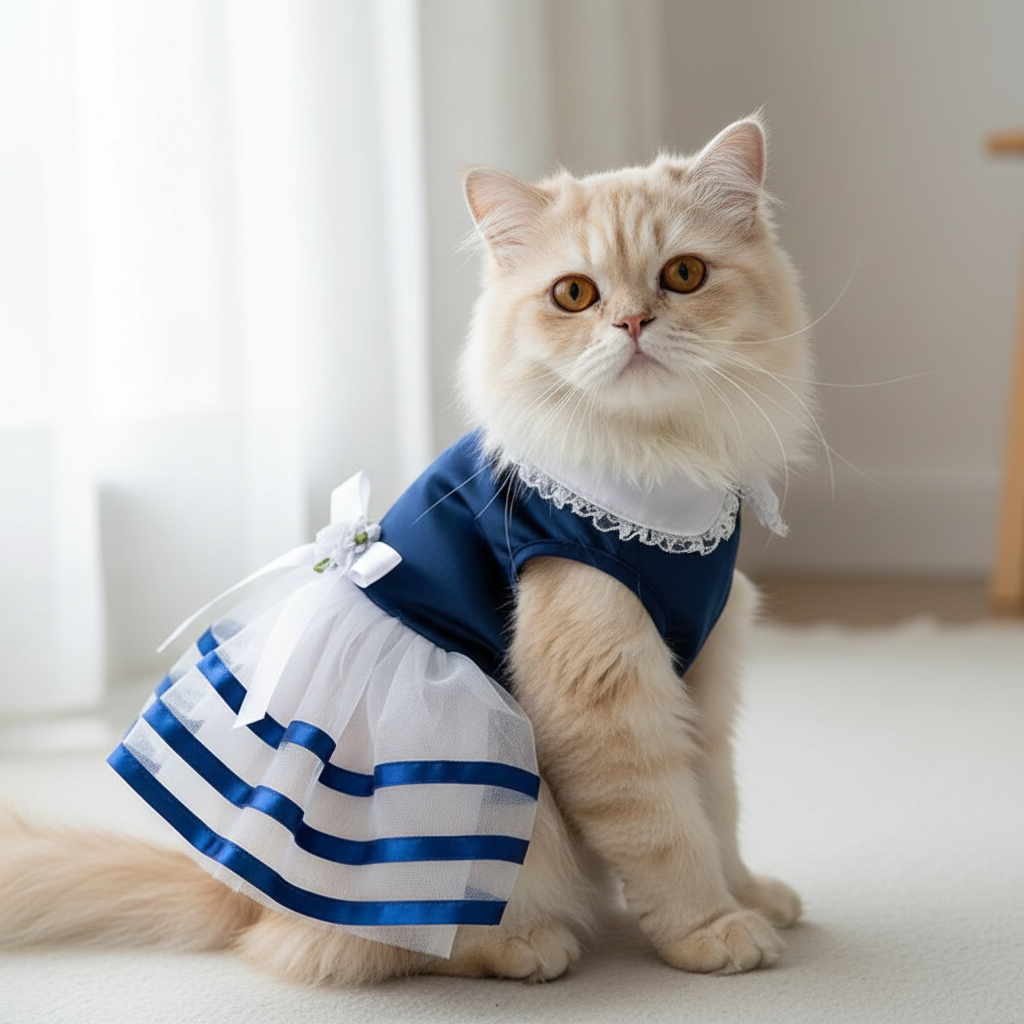 Gato vestido azul