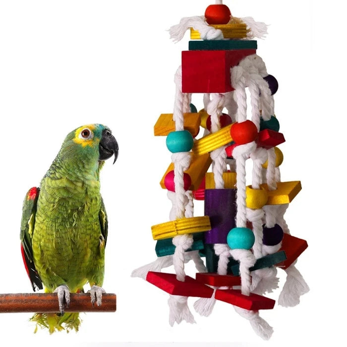 Juguete para Loros y Cacatuas de Cuerda con bloques de madera - imagen 1