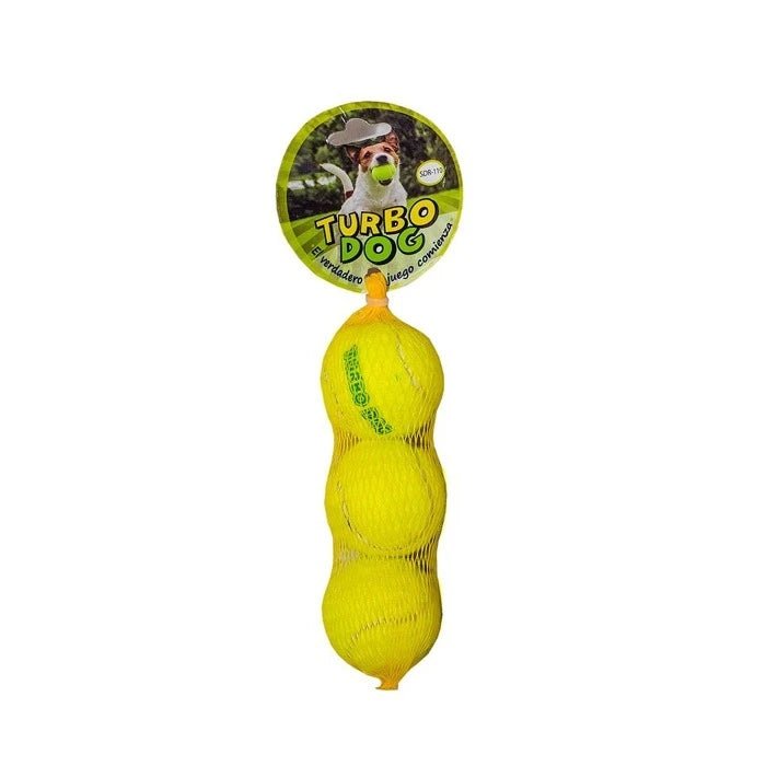 JUGUETE TURBO DOG SET 3 PELOTAS 4CM C/ SONIDO - Pethome