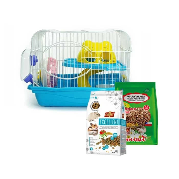 Kit Jaula 2 Pisos Con Rueda Bebedero Comedero   Viruta   Alimento - imagen 1
