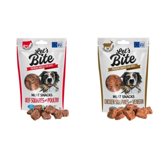 LETS BITE MEAT SNACKS SQUARES 80GR - Pethome